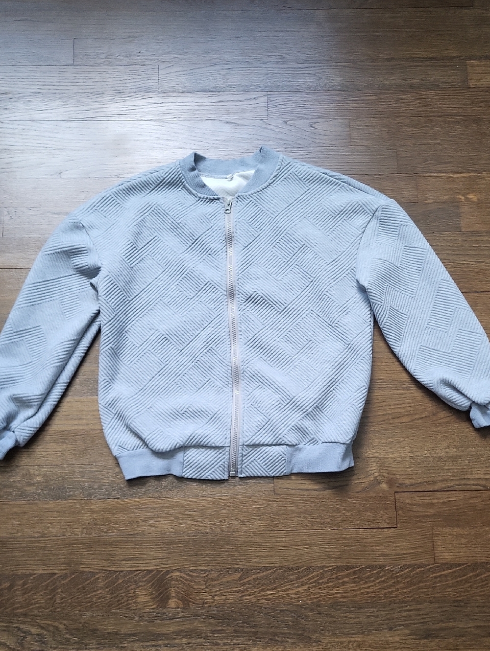 Amazon Men's Light Blue Textured Zip-Up Sweater